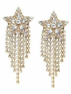 Rough Sketch Rhinestone Pave Star With Fringe Drop Earrings