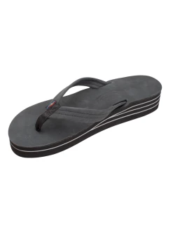 Footwear Rainbows Narrow Strap Four Layer Leather Wedge - Black