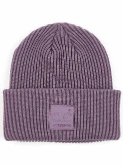 Accessories Violet Solid Ribbed Knit Cuff Beanie Featuring C.C. Rubber Patch