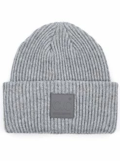 Accessories Light Melange Grey Solid Ribbed Knit Cuff Beanie Featuring C.C. Rubber Patch