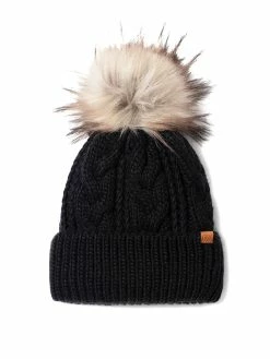 David And Young Hats Cable Knit Fur Pom Beanie