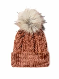 David And Young Hats Cable Knit Fur Pom Beanie