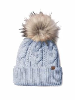 David And Young Hats Cable Knit Fur Pom Beanie