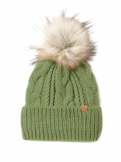 David And Young Hats Cable Knit Fur Pom Beanie