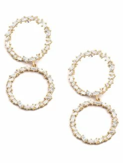 Rough Sketch Circle Baguette Rhinestone Drop Earrings