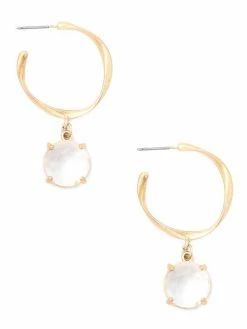 Jewelry Metallic Glass Stone Charm Hoop Earrings