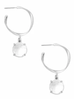 Jewelry Metallic Glass Stone Charm Hoop Earrings