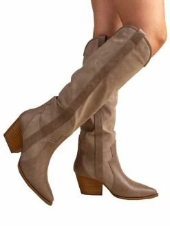 East Lion Corp Gitty Up Taupe Crinkle Tall Cowboy Boots
