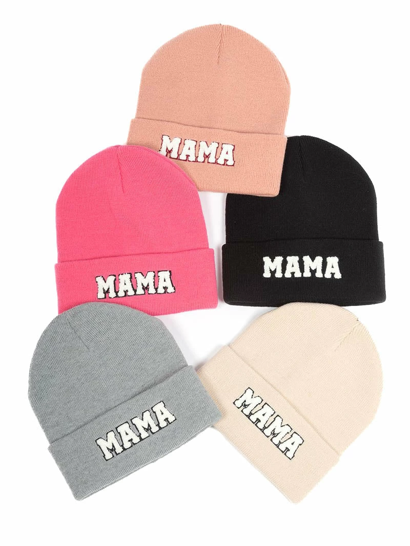 Wholesale ⭐ David And Young MAMA Chenille Patch Knit Beanie Hats 🤩 1 David And Young MAMA Chenille Patch Knit Beanie Hats