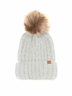 David And Young Super Soft Fur Pom Beanie Hats