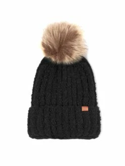David And Young Super Soft Fur Pom Beanie Hats