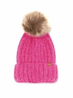 David And Young Super Soft Fur Pom Beanie Hats