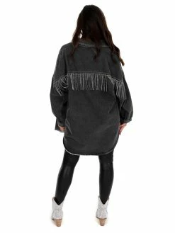 Blue B Take My Hand Rhinestone Fringe Denim Shirt