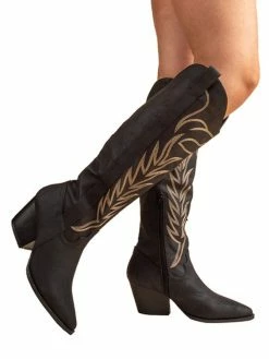 East Lion Corp Vaca Black Distress Tall Cowboy Boots