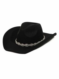 Fame Accessories Rhinestone Chain Black Cowboy Hat Hats