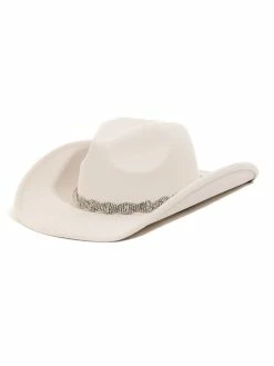 Fame Accessories Hats Rhinestone Chain Beige Cowboy Hat