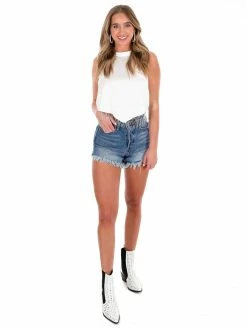 Best Sale โ๏ธ Blue B Free Flow White Satin Rhinestone Handkerchief Top Gameday ๐ 11 Blue B Free Flow White Satin Rhinestone Handkerchief Top Gameday