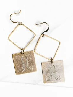 Jewelry Gold Hammered Diamond Initial Earrings