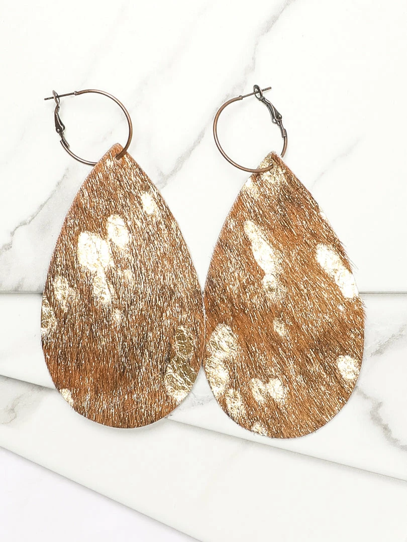 Best Pirce 🔔 Jewelry Brown Cowhide With Gold Brush Stroke Earrings ⌛ 2 Jewelry Brown Cowhide With Gold Brush Stroke Earrings