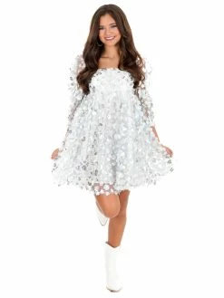 Storia Love Lockdown Silver Daisies Mini Dress Dresses