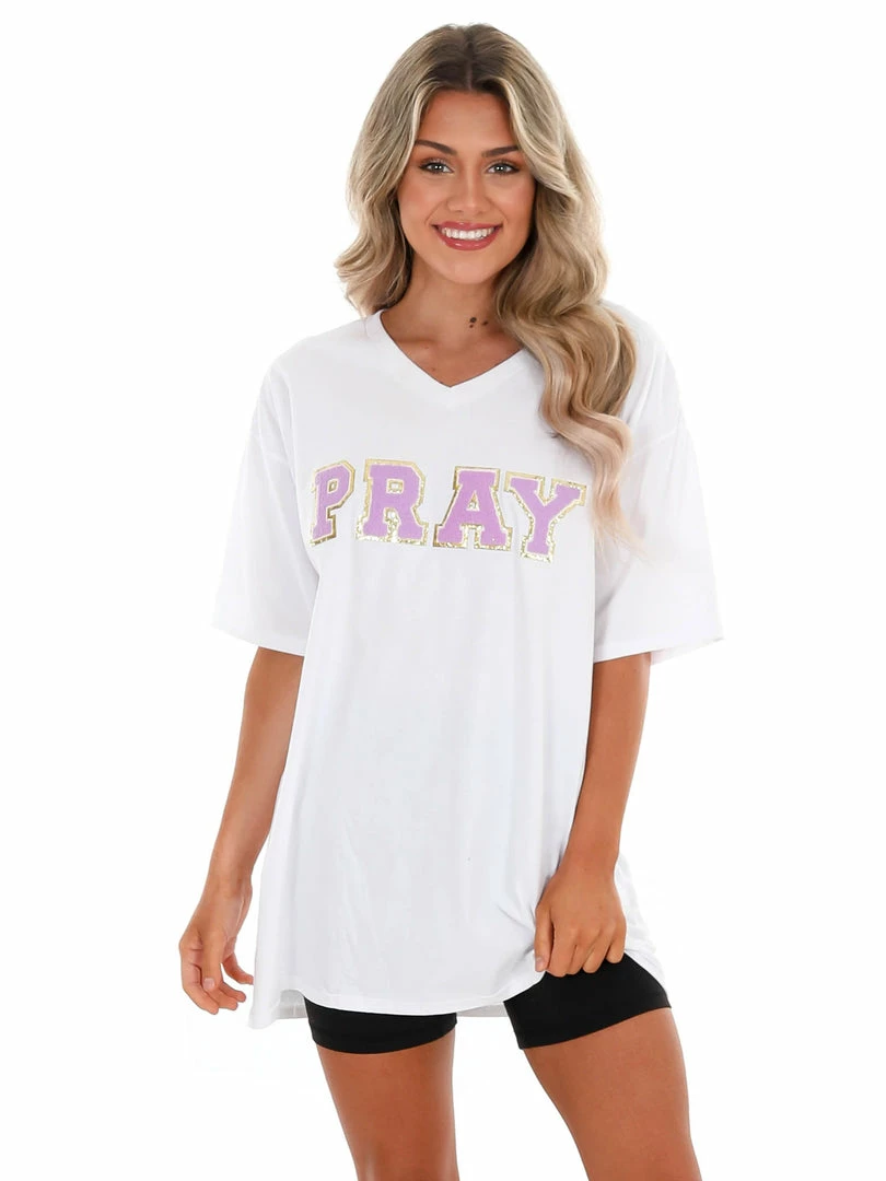 Wholesale 🔥 Josie's Boutique Pray Chenille Letter T-Shirt ⌛ 1 Josie's Boutique Pray Chenille Letter T-Shirt