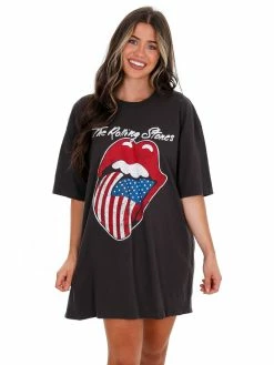 Livy Lu Rolling Stones USA Flag Lick Off Oversized Distressed Tee