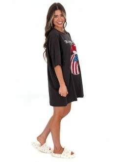 Livy Lu Rolling Stones USA Flag Lick Off Oversized Distressed Tee