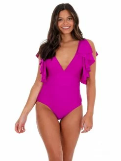 Davi & Dani Beach Chic Ruffle Sleeve One Piece Swimsuit