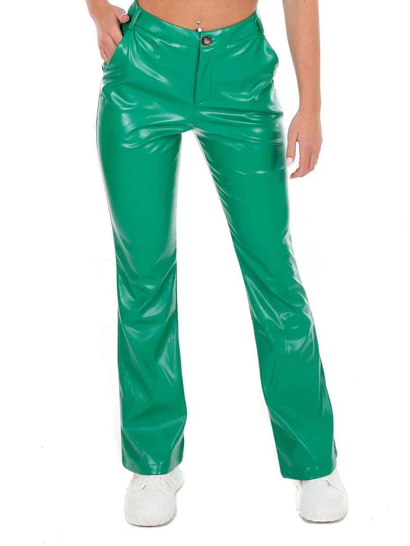 Discount 🛒 Pretty Garbage Public Image Green Leather Flare Pants Sale 🛒 1 Pretty Garbage Public Image Green Leather Flare Pants Sale