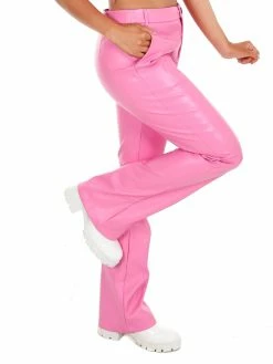 Pretty Garbage Public Image Pink Leather Flare Pants Sale