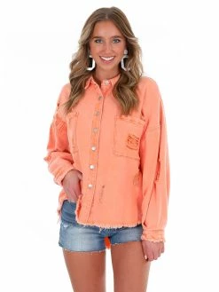 POL Apparel Call An Audible Orange Denim Jacket