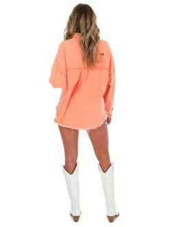 POL Apparel Call An Audible Orange Denim Jacket