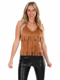 Blue B Gotta Find You Suede Fringe Cami Tank