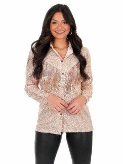 Blue B Like A Cowgirl Sequin Fringe Top Tops