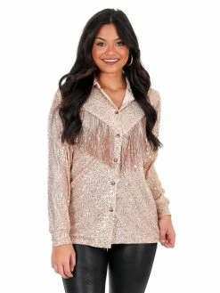 Blue B Like A Cowgirl Sequin Fringe Top Tops