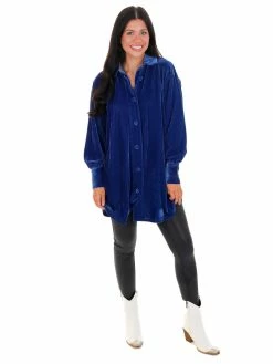Blue B Defying Gravity Velvet Button Up