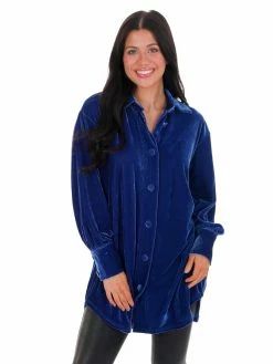 Blue B Defying Gravity Velvet Button Up