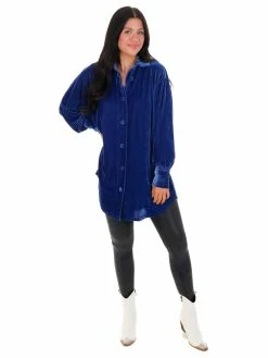 Blue B Defying Gravity Velvet Button Up