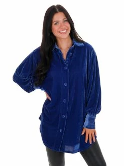 Blue B Defying Gravity Velvet Button Up