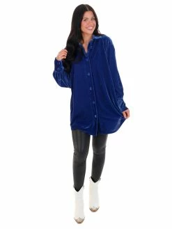 Blue B Defying Gravity Velvet Button Up