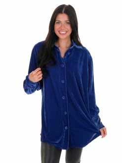 Blue B Defying Gravity Velvet Button Up