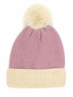 Fame Accessories Two Tone Knit Pom Pom Beanie