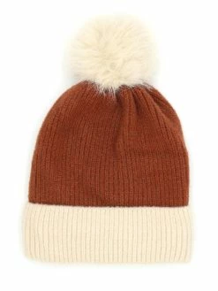 Fame Accessories Two Tone Knit Pom Pom Beanie