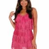 Nylon Apparel Sale A Little Sparkle Fuchsia Rhinestone Fringe Mini Dress