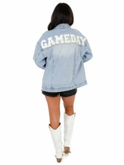 Love Tree Chenille Gameday Denim Jacket Apparel