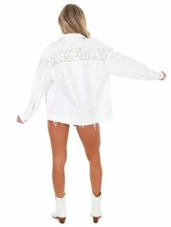 Love Tree Chenille Gameday White Denim Jacket