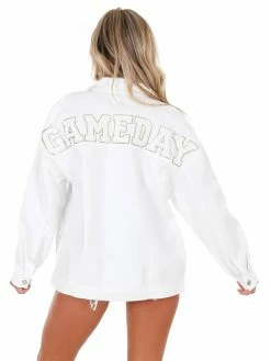 Love Tree Chenille Gameday White Denim Jacket