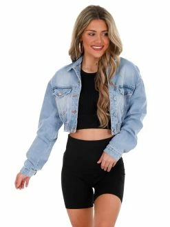 Best Pirce ๐ Love Tree Apparel Chenille KNOX Elastic Cropped Denim Jacket ๐ 16 Love Tree Apparel Chenille KNOX Elastic Cropped Denim Jacket