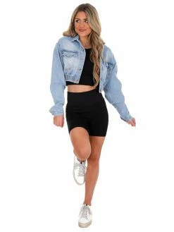 Best Pirce ๐ Love Tree Apparel Chenille KNOX Elastic Cropped Denim Jacket ๐ 17 Love Tree Apparel Chenille KNOX Elastic Cropped Denim Jacket