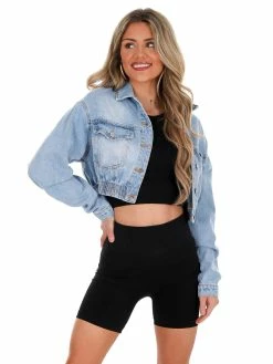 Best Pirce ๐ Love Tree Apparel Chenille KNOX Elastic Cropped Denim Jacket ๐ 18 Love Tree Apparel Chenille KNOX Elastic Cropped Denim Jacket